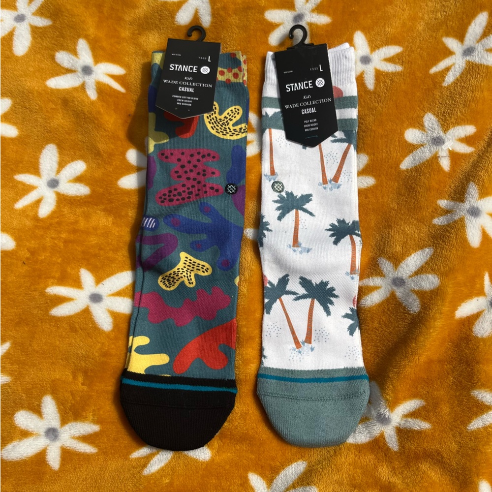 2x NWT STANCE Kids' Lg Wade Collection Casual Socks Colorful & Palm tree print